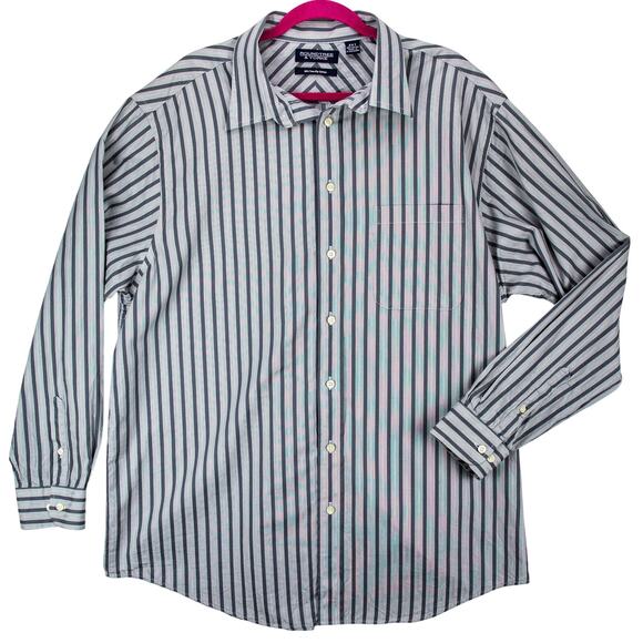 Roundtree & Yorke Mens Long Sleeve Shirt Button Up 2-Ply Cotton Gray Stripes 2XT - Picture 1 of 11